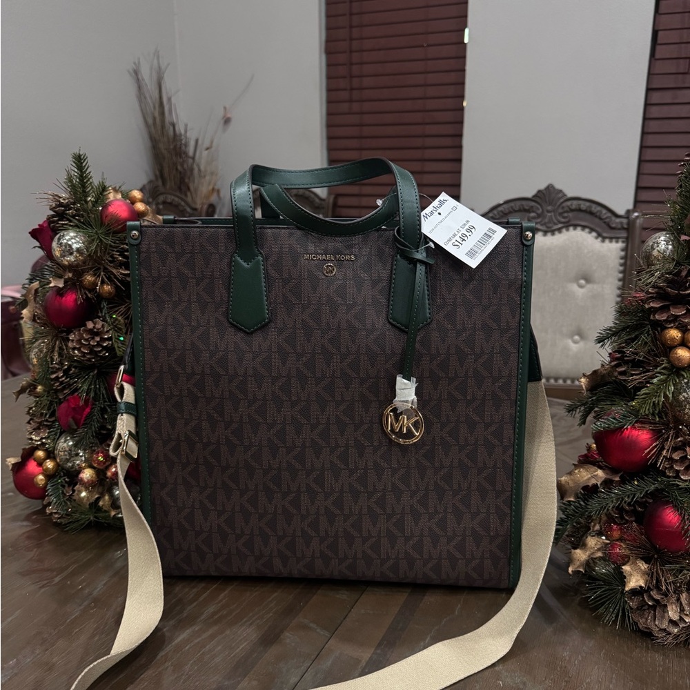 Michael Kors Dark Brown and Forest Green Tote